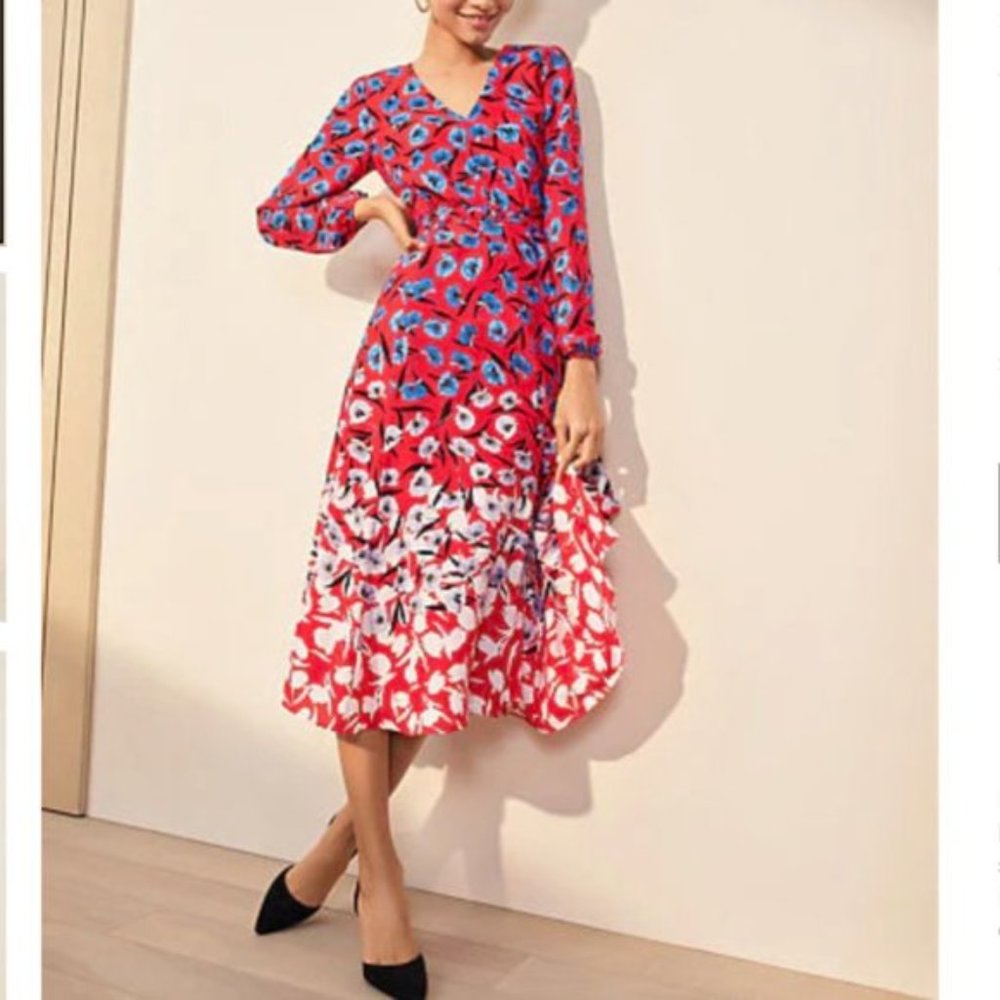 Ann Taylor Red and Blue Floral Midi Dress